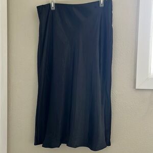 Black satin midi skirt